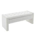 Banc de rangement rectangulaire rembourré en tissu bouclette avec couvercle à charnière
