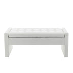 Banc de rangement rectangulaire rembourré en tissu bouclette avec couvercle à charnière