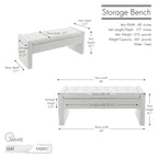 Banc de rangement rectangulaire rembourré en tissu bouclette avec couvercle à charnière