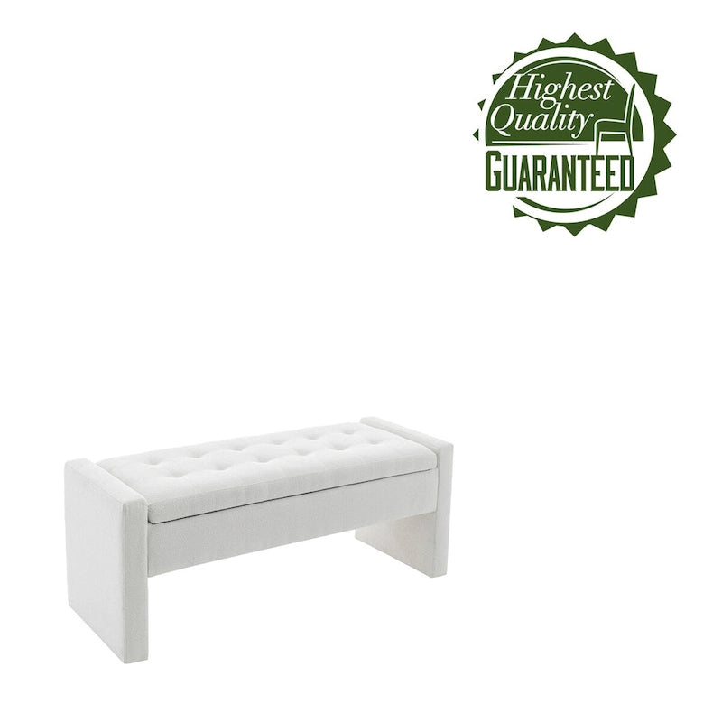 Banc de rangement rectangulaire rembourré en tissu bouclette avec couvercle à charnière