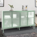 Bahut métallique 4 portes avec verre trempé cannelé et étagère réglable