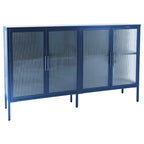 Bahut métallique 4 portes avec verre trempé cannelé et étagère réglable