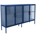 Bahut métallique 4 portes avec verre trempé cannelé et étagère réglable