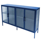 Bahut métallique 4 portes avec verre trempé cannelé et étagère réglable