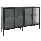 Bahut métallique 4 portes avec verre trempé cannelé et étagère réglable