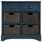 Meuble de rangement rustique avec deux tiroirs et quatre paniers en rotin classiques pour la salle à manger/l'entrée/le salon