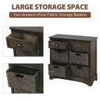 Meuble de rangement rustique avec deux tiroirs et quatre paniers en rotin classiques pour la salle à manger/l'entrée/le salon