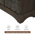 Meuble de rangement rustique avec deux tiroirs et quatre paniers en rotin classiques pour la salle à manger/l'entrée/le salon