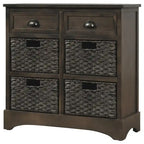 Meuble de rangement rustique avec deux tiroirs et quatre paniers en rotin classiques pour la salle à manger/l'entrée/le salon