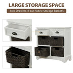 Meuble de rangement rustique avec deux tiroirs et quatre paniers en rotin classiques pour la salle à manger/l'entrée/le salon