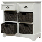 Meuble de rangement rustique avec deux tiroirs et quatre paniers en rotin classiques pour la salle à manger/l'entrée/le salon