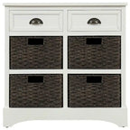 Meuble de rangement rustique avec deux tiroirs et quatre paniers en rotin classiques pour la salle à manger/l'entrée/le salon