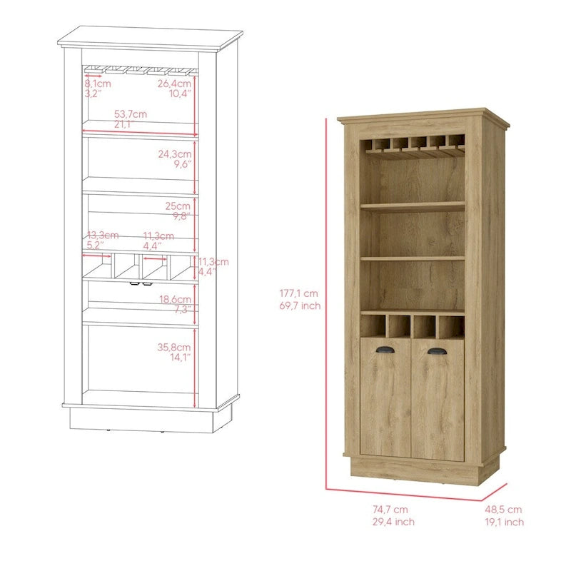 Meuble bar, quatre porte-bouteilles intégrés pour le salon