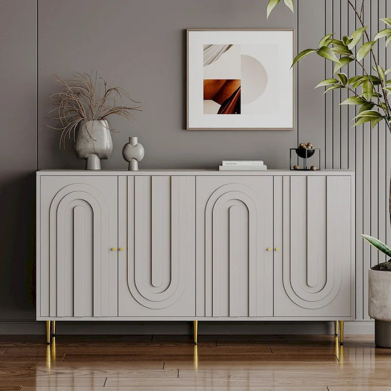 Bahut Commode Buffet Armoire en Bois Laqué Moderne à 4 Portes