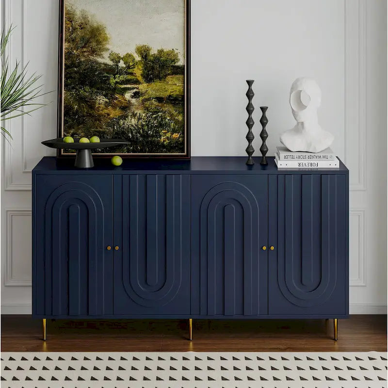 Bahut Commode Buffet Armoire en Bois Laqué Moderne à 4 Portes