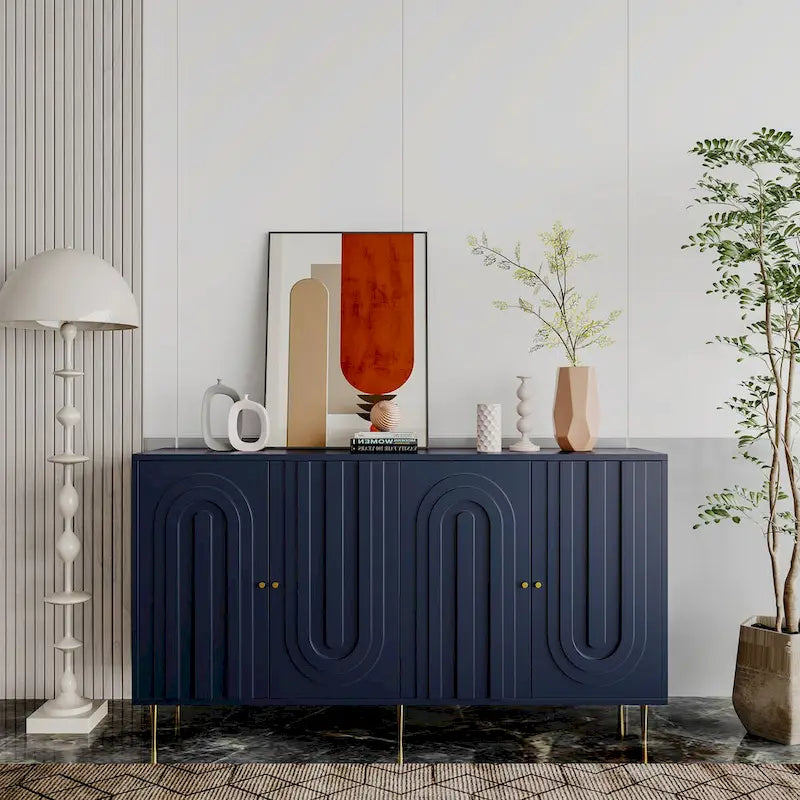 Bahut Commode Buffet Armoire en Bois Laqué Moderne à 4 Portes