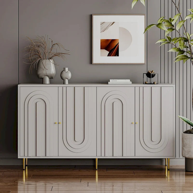 Bahut Commode Buffet Armoire en Bois Laqué Moderne à 4 Portes