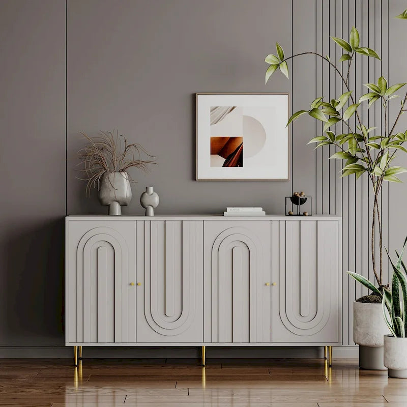 Bahut Commode Buffet Armoire en Bois Laqué Moderne à 4 Portes