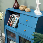 Buffet de salle à manger bleu avec portes vitrées