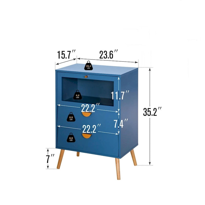 Buffet de salle à manger bleu avec portes vitrées