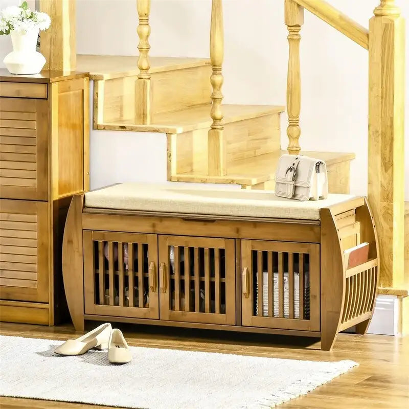 Banc à chaussures avec armoires de rangement – 12,5P x 40,25L x 18,25H