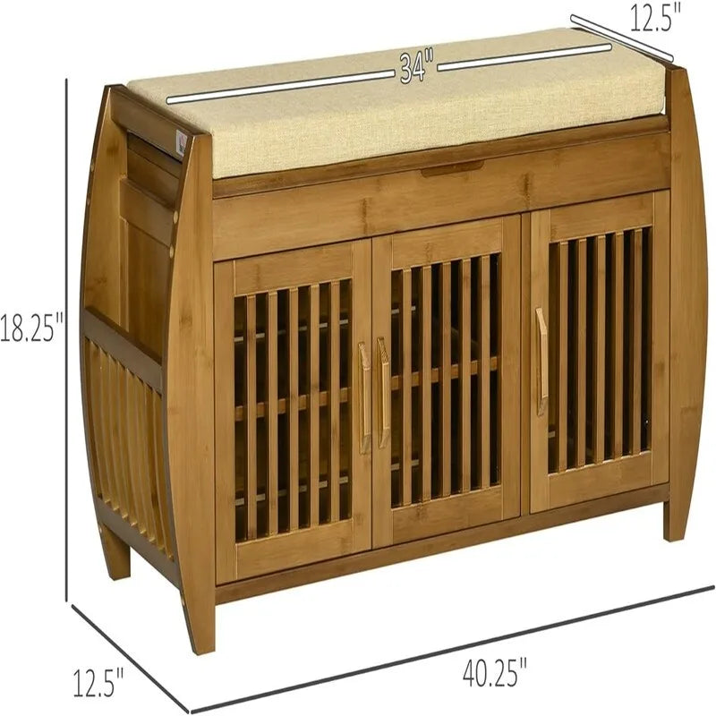Banc à chaussures avec armoires de rangement – 12,5P x 40,25L x 18,25H