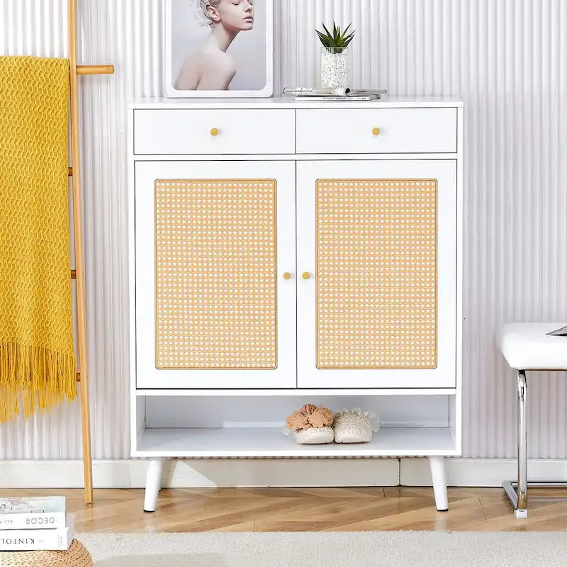 Meuble de rangement moderne minimaliste, meuble à chaussures en rotin, meuble haut de lit. Belle forme pour les couloirs et les salons