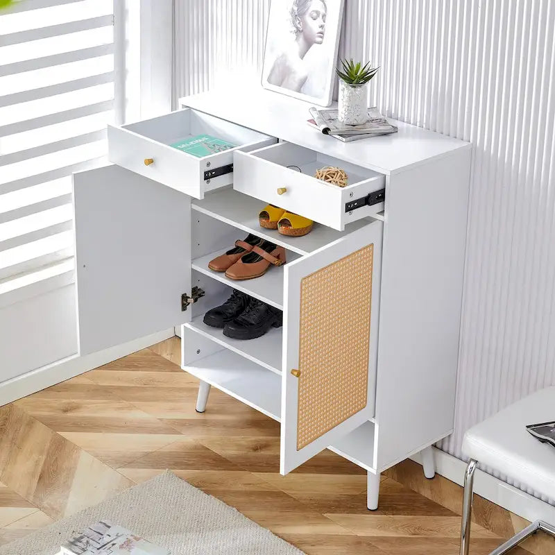 Meuble de rangement moderne minimaliste, meuble à chaussures en rotin, meuble haut de lit. Belle forme pour les couloirs et les salons