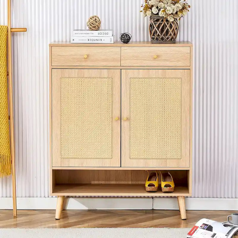 Meuble de rangement moderne minimaliste, meuble à chaussures en rotin, meuble haut de lit. Belle forme pour les couloirs et les salons