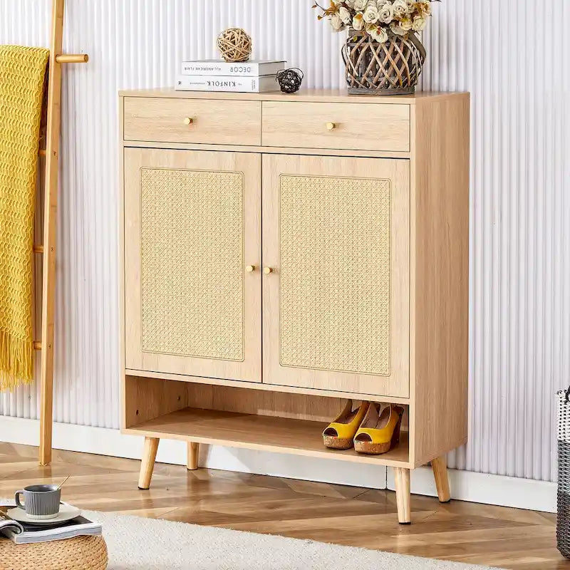 Meuble de rangement moderne minimaliste, meuble à chaussures en rotin, meuble haut de lit. Belle forme pour les couloirs et les salons