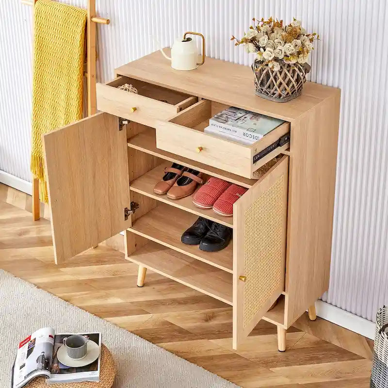 Meuble de rangement moderne minimaliste, meuble à chaussures en rotin, meuble haut de lit. Belle forme pour les couloirs et les salons