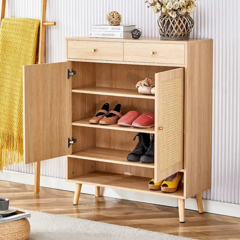 Meuble de rangement moderne minimaliste, meuble à chaussures en rotin, meuble haut de lit. Belle forme pour les couloirs et les salons