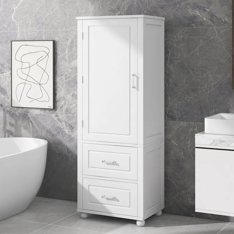 Freestanding Storage Cabinet with Two Drawers and Adjustable Shelf