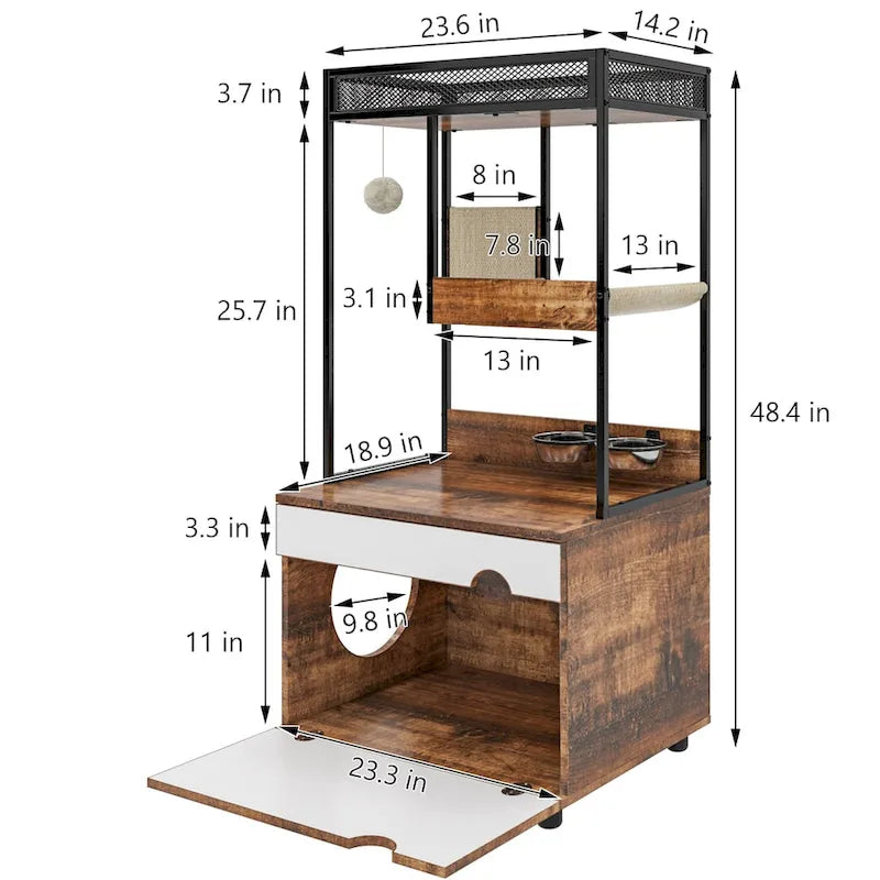 Meubles cache-litière avec arbre à chat, meuble pour chat, meuble-litière