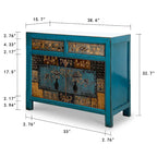 Meuble à fleurs indigo antique avec deux tiroirs 38,5L x 16P x 33H