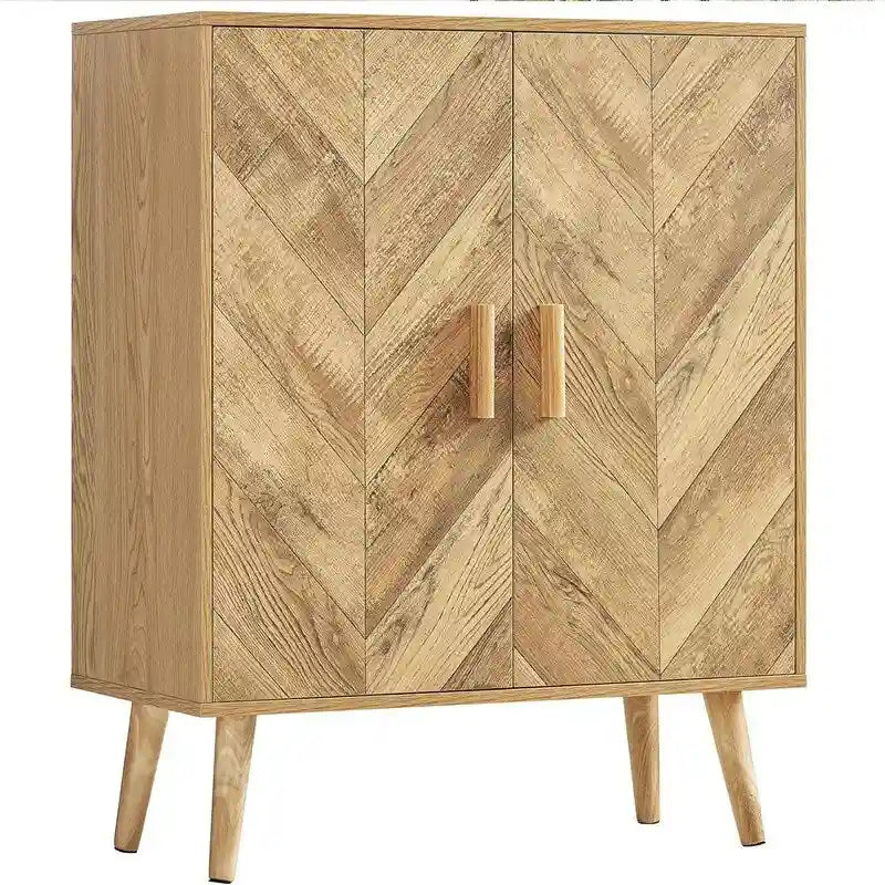 Meuble Buffet avec Étagère Réglable et Portes en Bois Motif Chevrons, Naturel