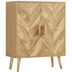 Meuble Buffet avec Étagère Réglable et Portes en Bois Motif Chevrons, Naturel