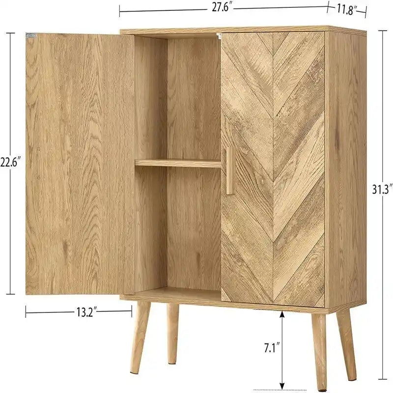 Meuble Buffet avec Étagère Réglable et Portes en Bois Motif Chevrons, Naturel
