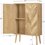 Meuble Buffet avec Étagère Réglable et Portes en Bois Motif Chevrons, Naturel