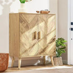 Meuble Buffet avec Étagère Réglable et Portes en Bois Motif Chevrons, Naturel