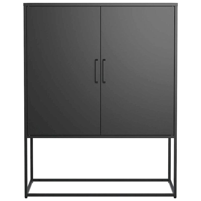 Meuble de rangement métallique avec étagères réglables, portes magnétiques et pieds hauts