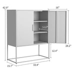 Meuble de rangement métallique avec étagères réglables, portes magnétiques et pieds hauts