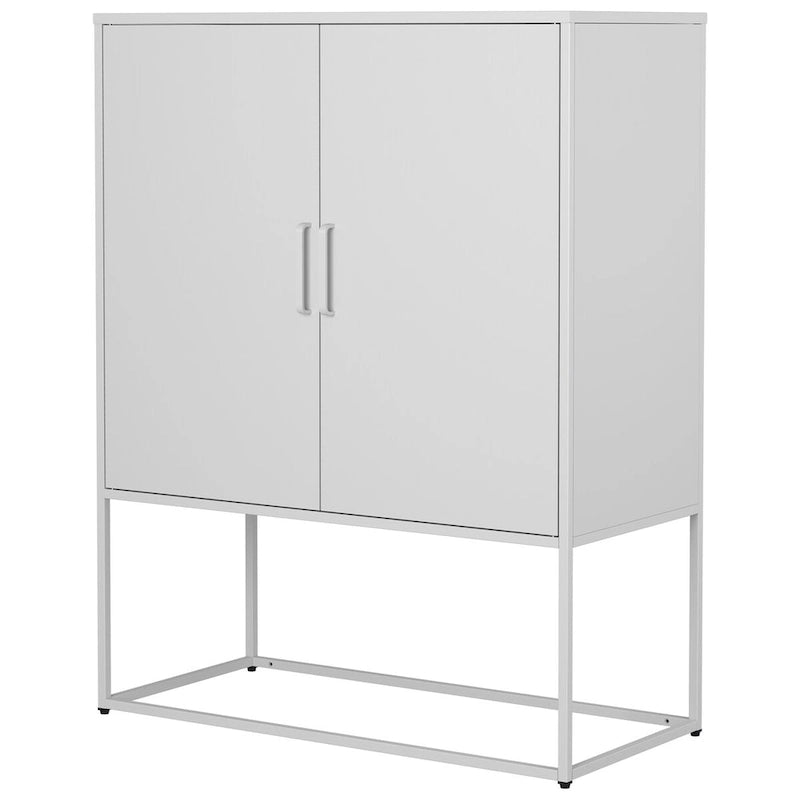Meuble de rangement métallique avec étagères réglables, portes magnétiques et pieds hauts
