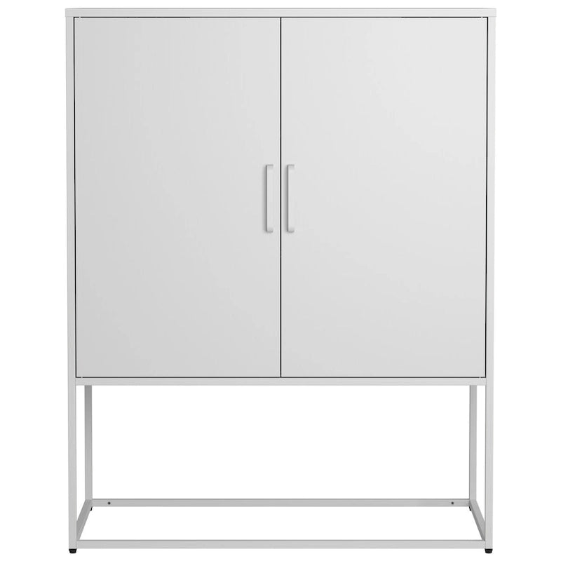 Meuble de rangement métallique avec étagères réglables, portes magnétiques et pieds hauts