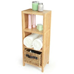 Étagère de salle de bain de luxe en bambou sur pied à quatre niveaux, organisateur de salle de bain avec étagères de rangement.