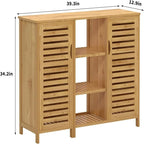 Meuble de rangement de salle de bain sur pied en bambou avec portes à persiennes et meuble latéral