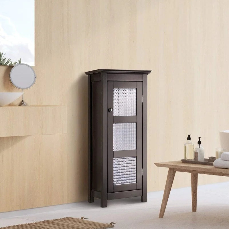 Meuble bas de salle de bain en bois avec porte vitrée marron - 13P x 13,5L x 30,5H