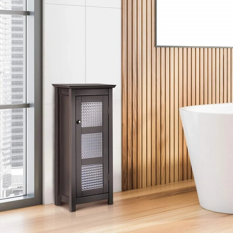 Meuble bas de salle de bain en bois avec porte vitrée marron - 13P x 13,5L x 30,5H